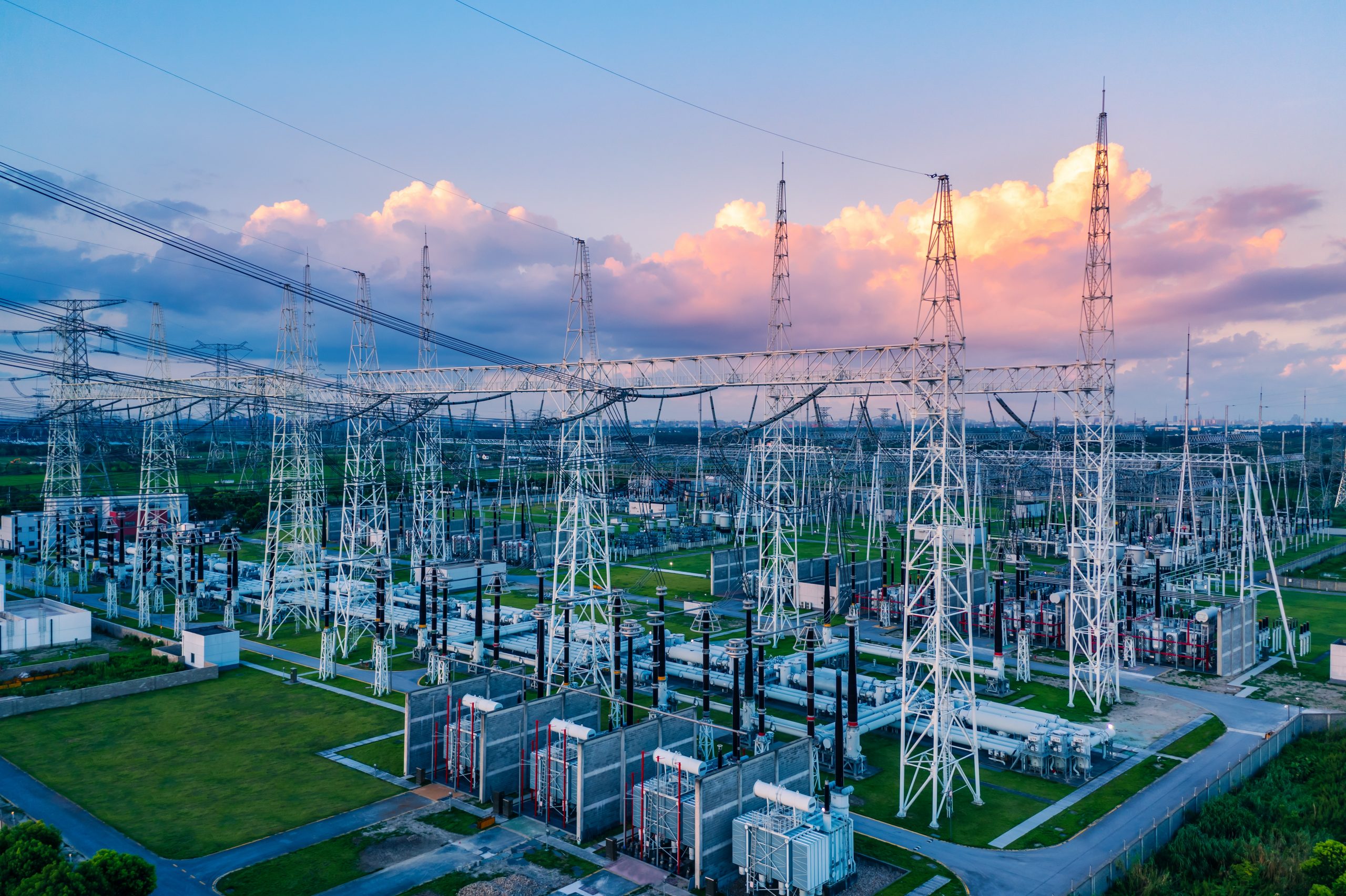 Aerial,View,Of,A,High,Voltage,Substation.